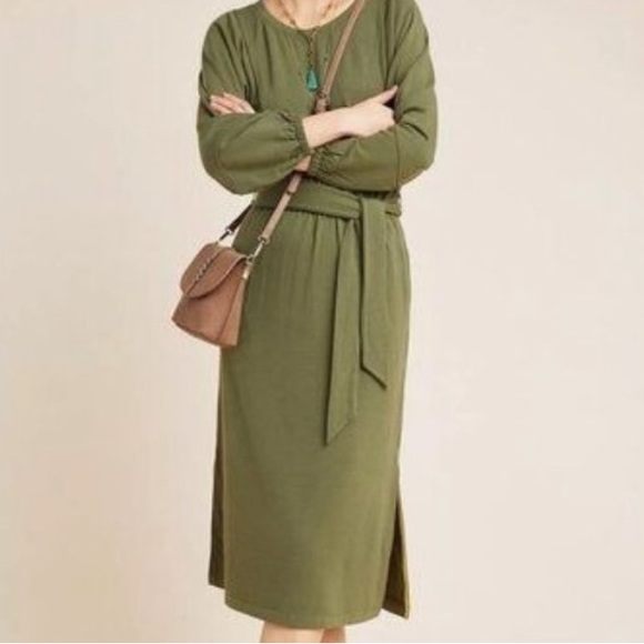 Anthropologie Thalia dolman sleeve green fleece midi dress - Picture 9 of 12